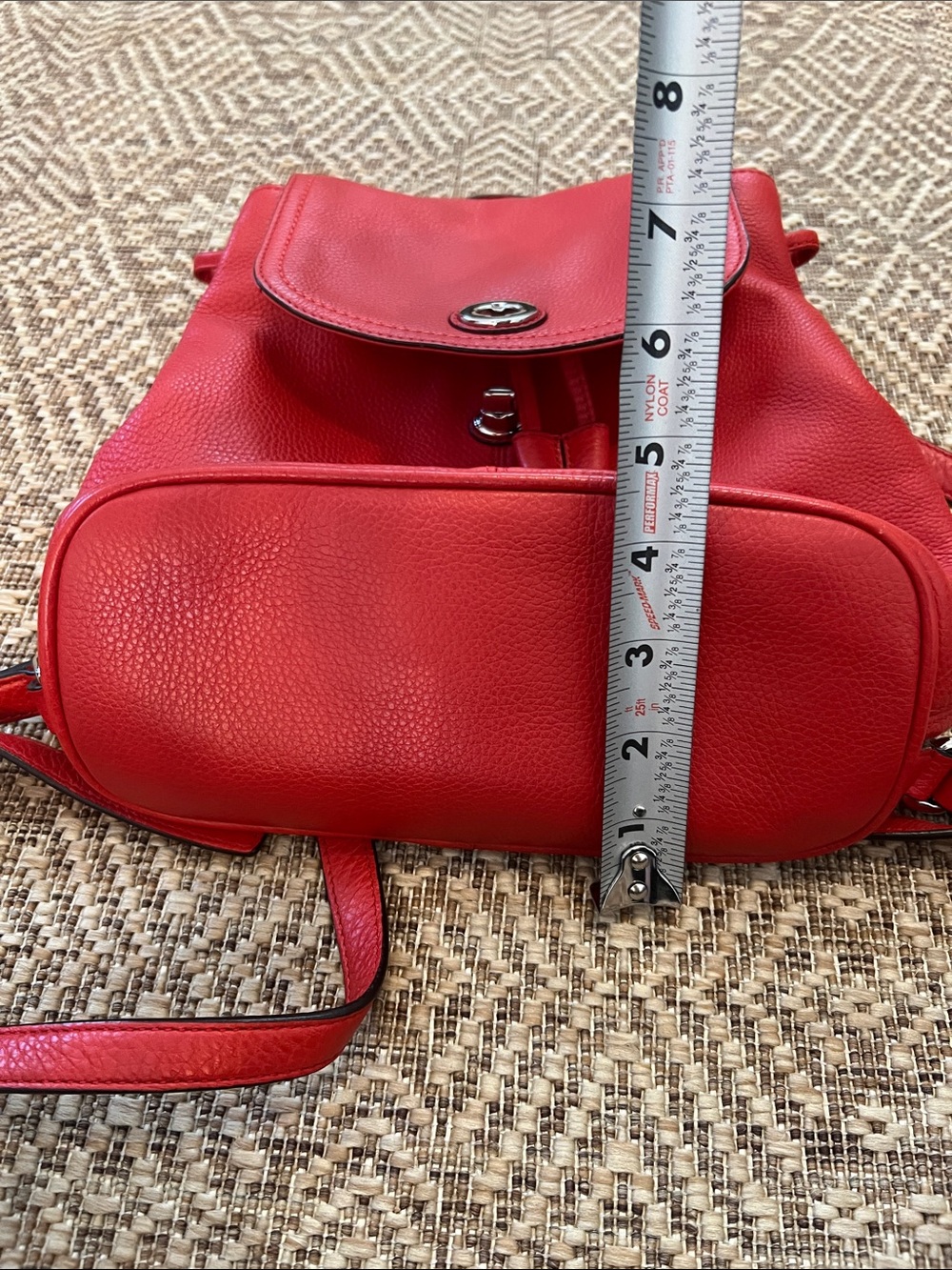 Coach Bright Red Pebbled Leather Mini Backpack with Turn-Lock Flap - Picture 10 of 10